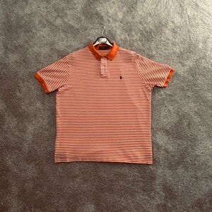 Ralph Lauren Orange and White Polo Shirt Classic Striped Design